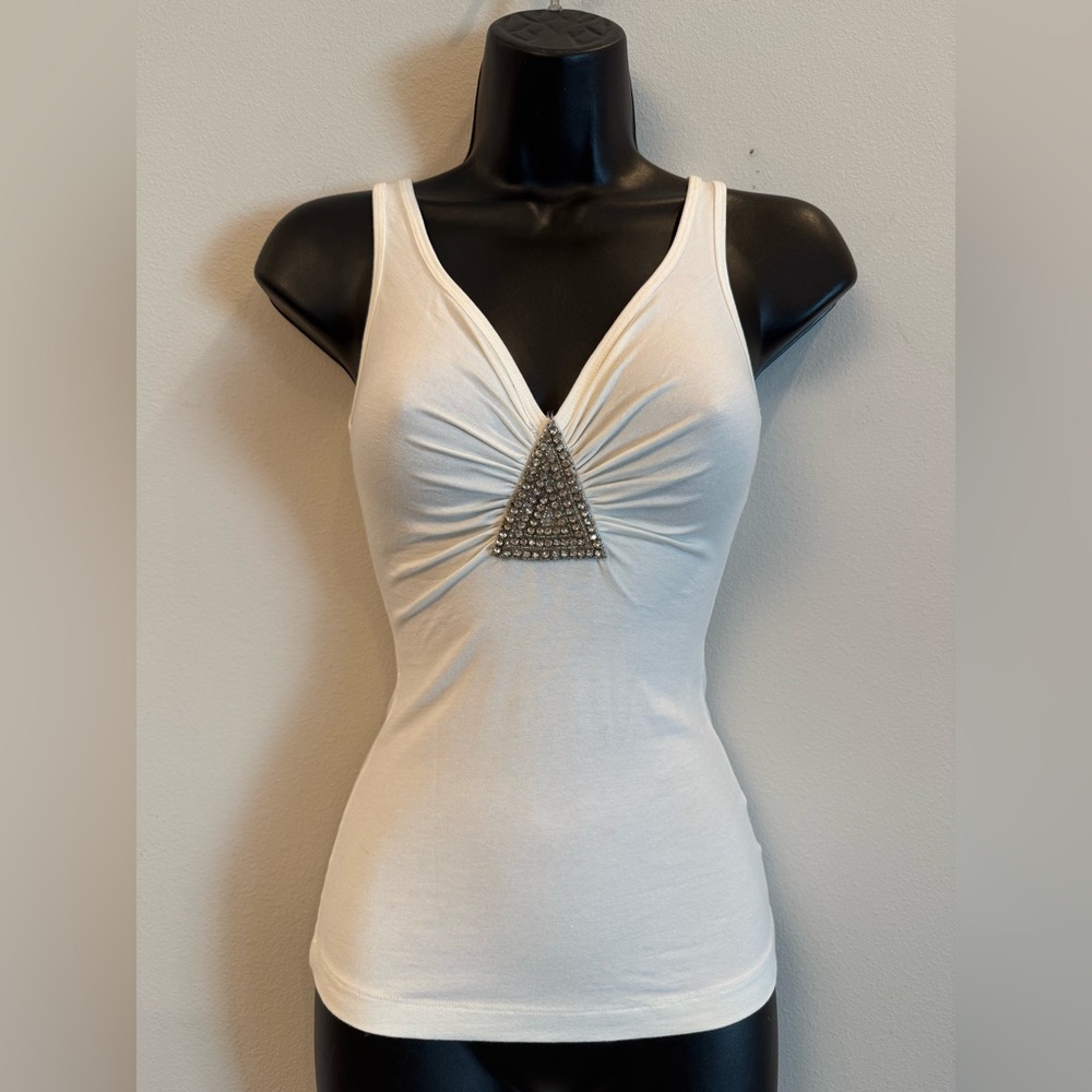 New Rare Vintage 90s Bebe White w/ Rhinestones Tank Top Size S